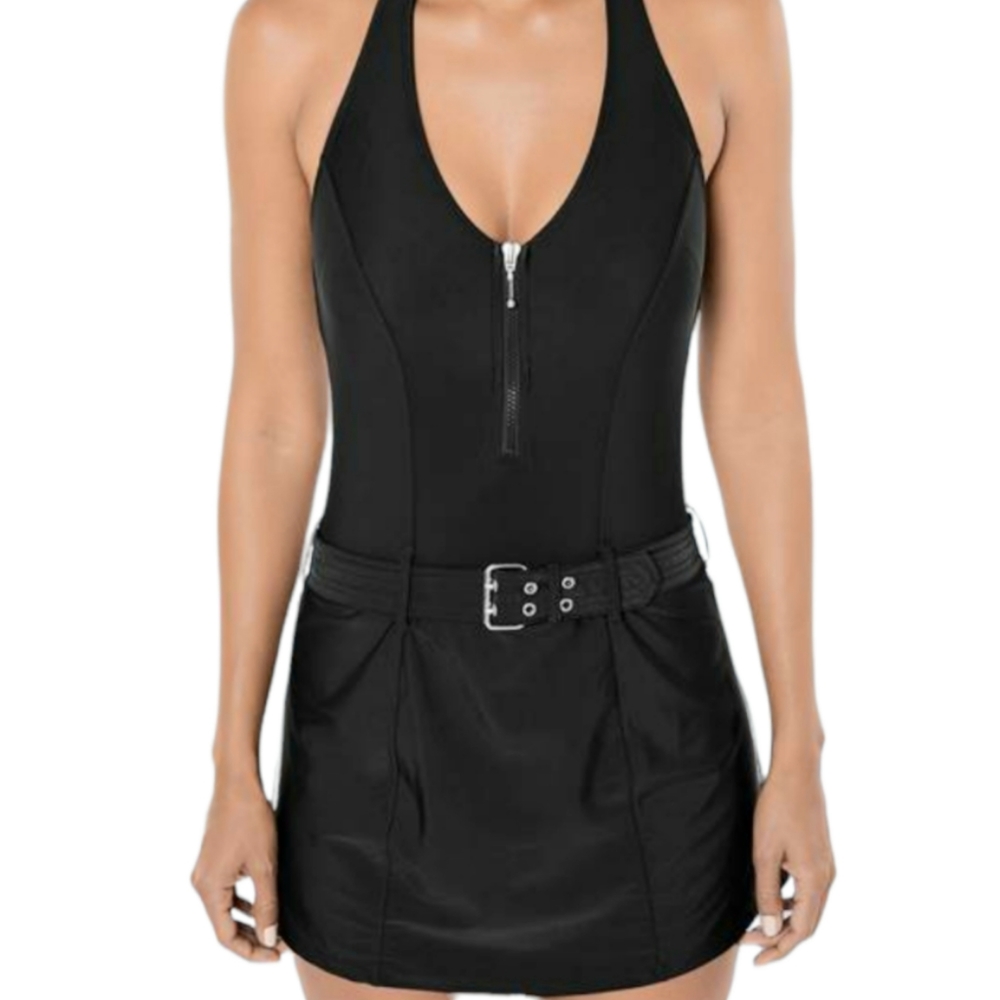 Venus Slimming Swim Dress Open Back Black One Piece Swimsuit Women's Size 10